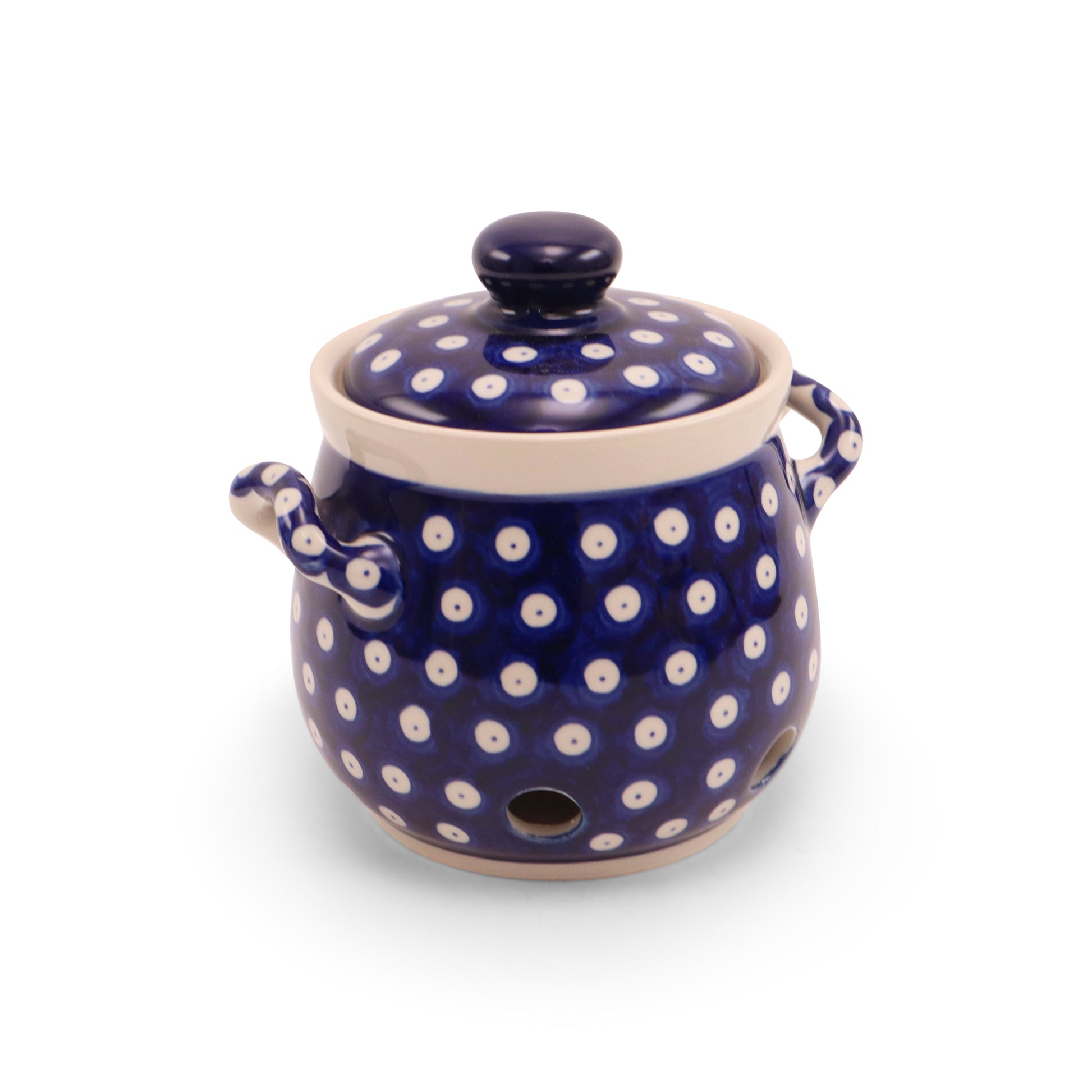 4.5"x6" Covered Garlic Jar with Handles Pattern: Owl Eye