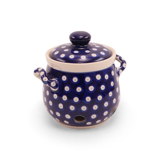 4.5"x6" Covered Garlic Jar with Handles Pattern: Owl Eye