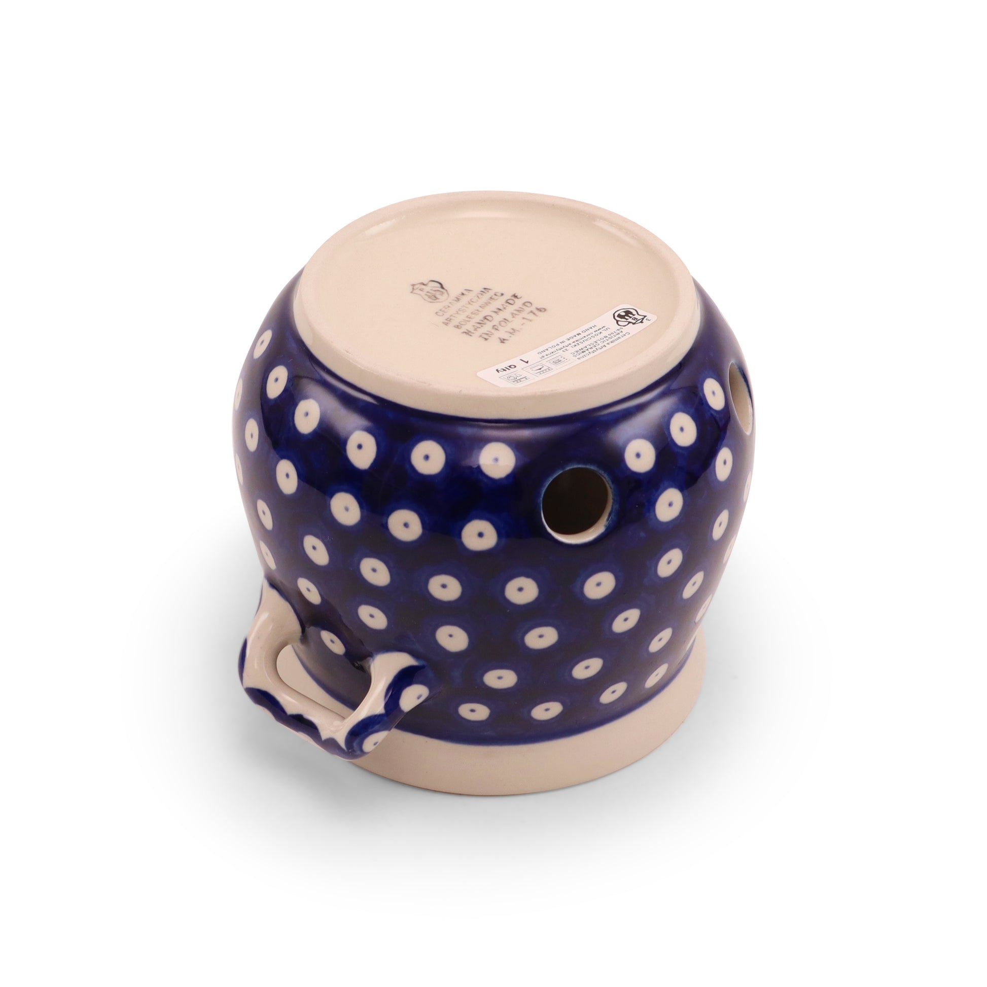 4.5"x6" Covered Garlic Jar with Handles Pattern: Owl Eye