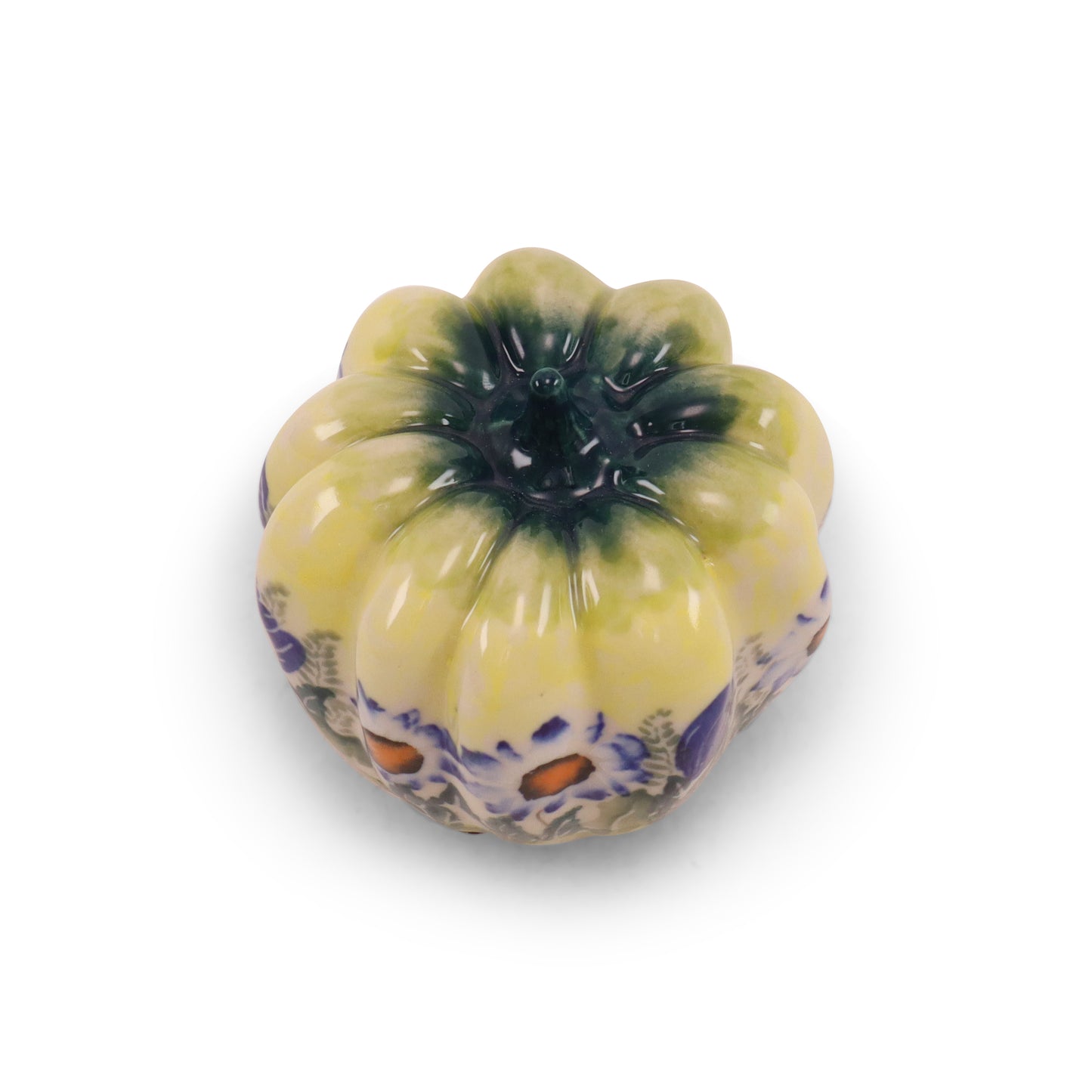 3.5"x3.5" Squash Pumpkin Figurine. Pattern: Blue Blooms