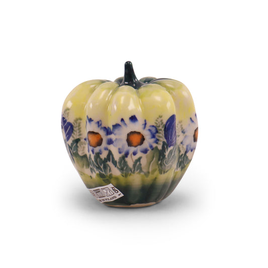 3.5"x3.5" Squash Pumpkin Figurine. Pattern: Blue Blooms