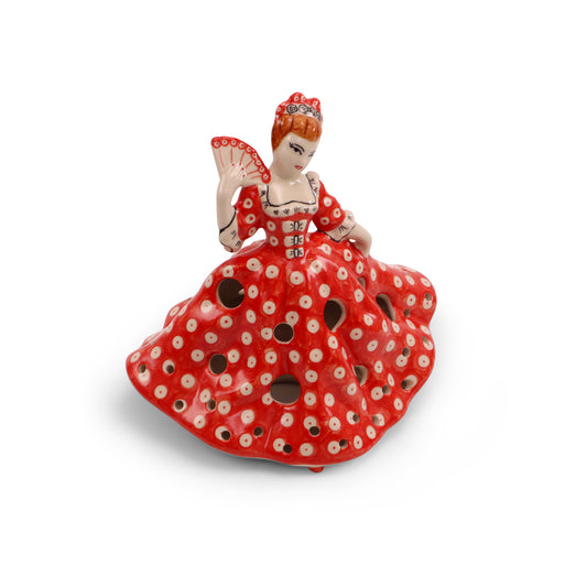 9"x9" Luminary Lady Figurine. Pattern: Owl Eye Scarlet