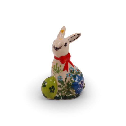 Mini Bunny with Egg Figurine. Pattern: Green Egg