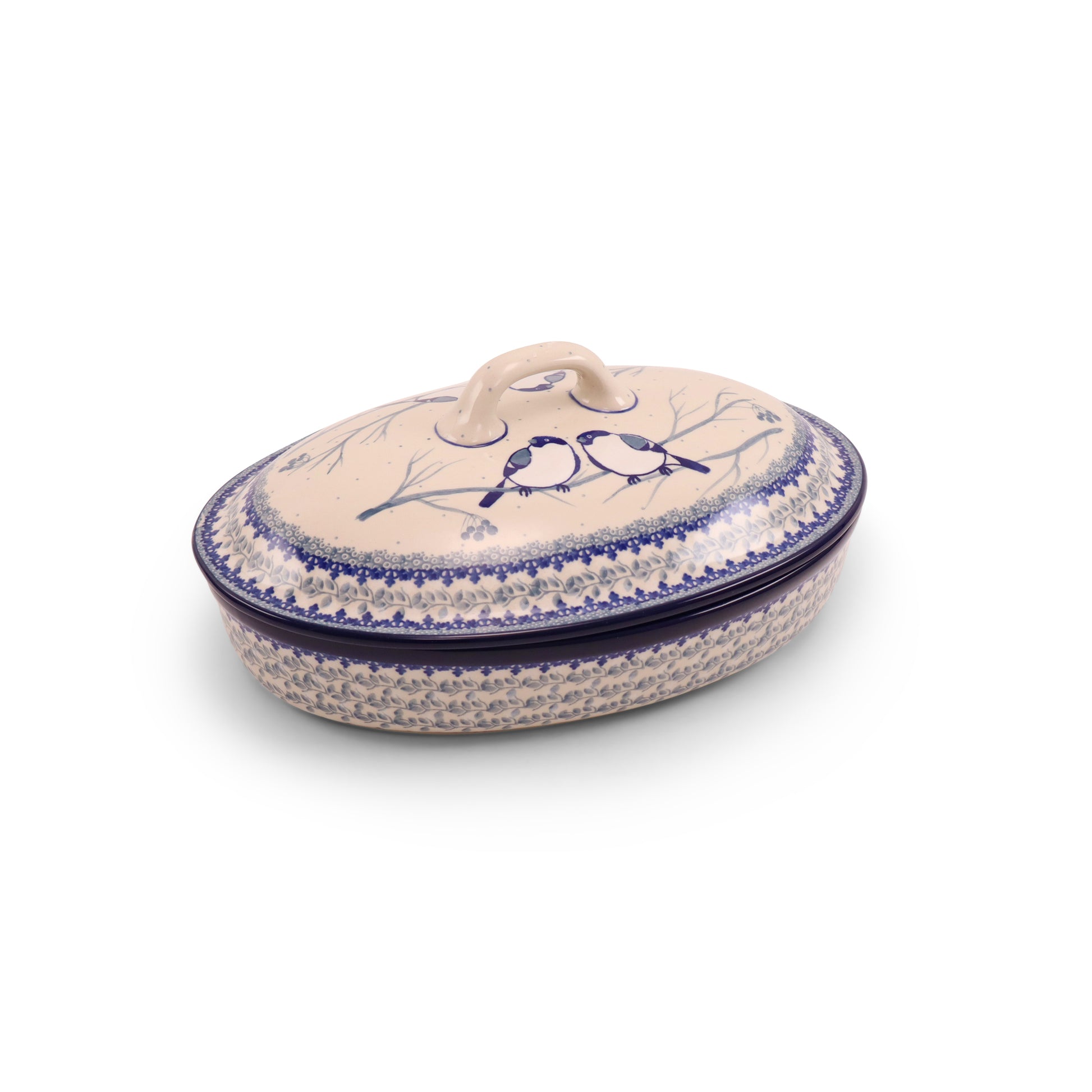 12"x9"x3" Covered Oval Baker. Pattern: Chilled Couple