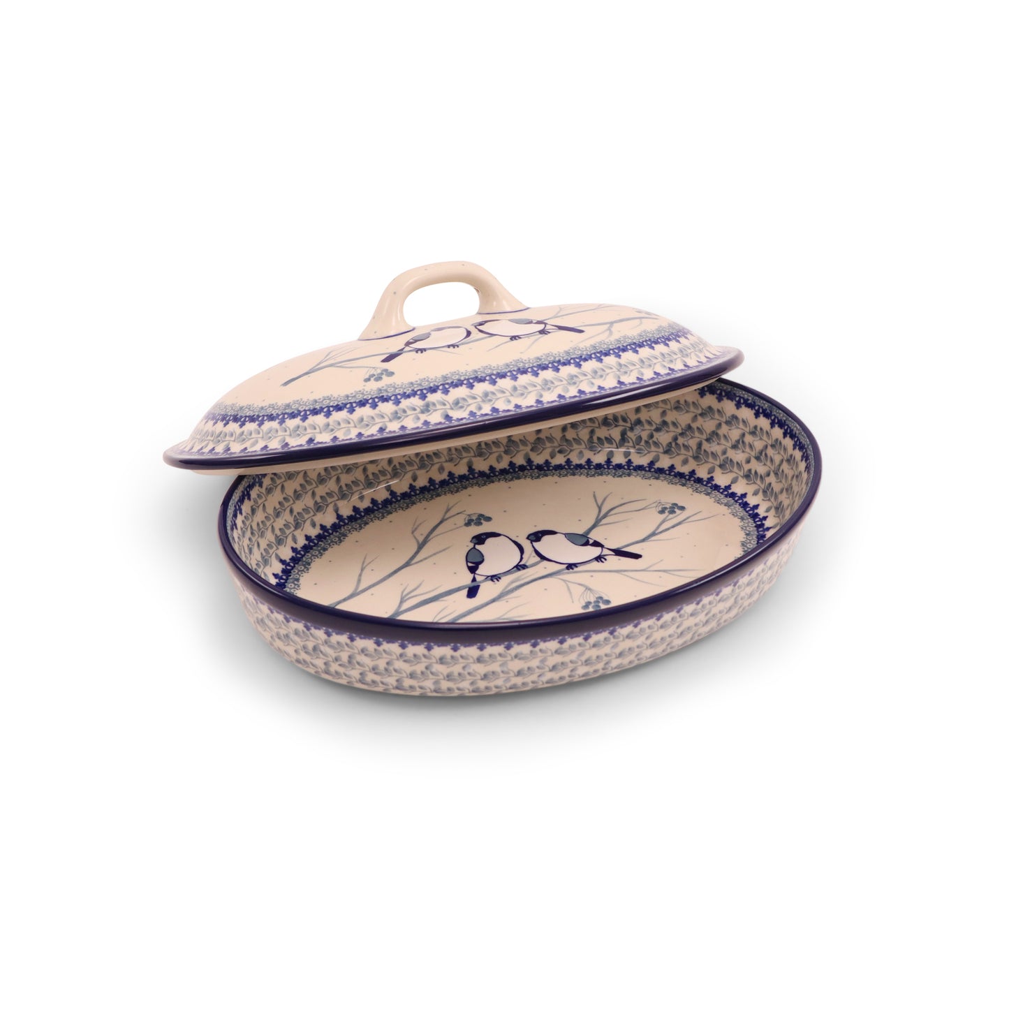 12"x9"x3" Covered Oval Baker. Pattern: Chilled Couple