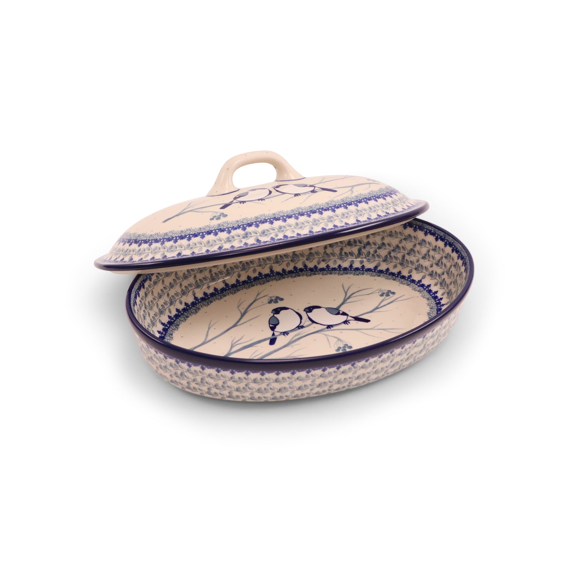12"x9"x3" Covered Oval Baker. Pattern: Chilled Couple