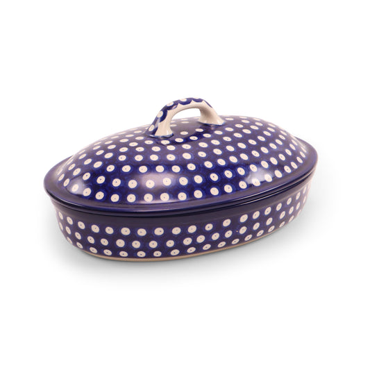 12"x9"x3" Covered Oval Baker. Pattern: Owl Eye