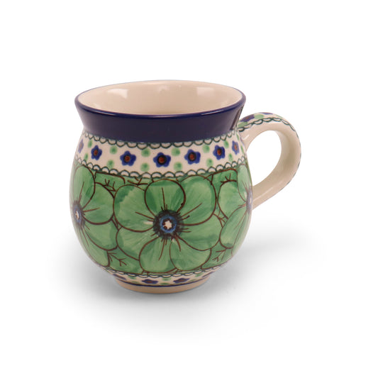 12oz Belly Mug. Pattern: Jade Poppy