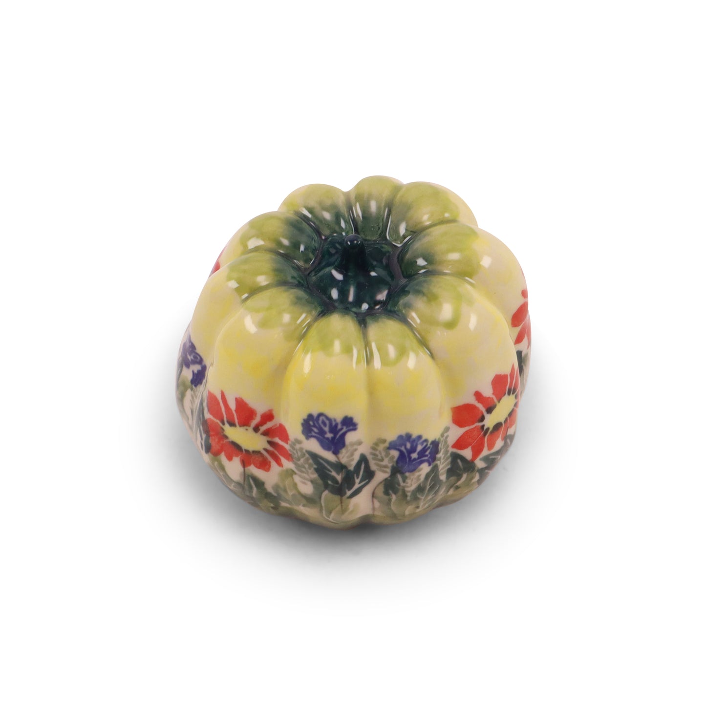 3.5"x3.5" Squash Pumpkin Figurine. Pattern: Red Blooms