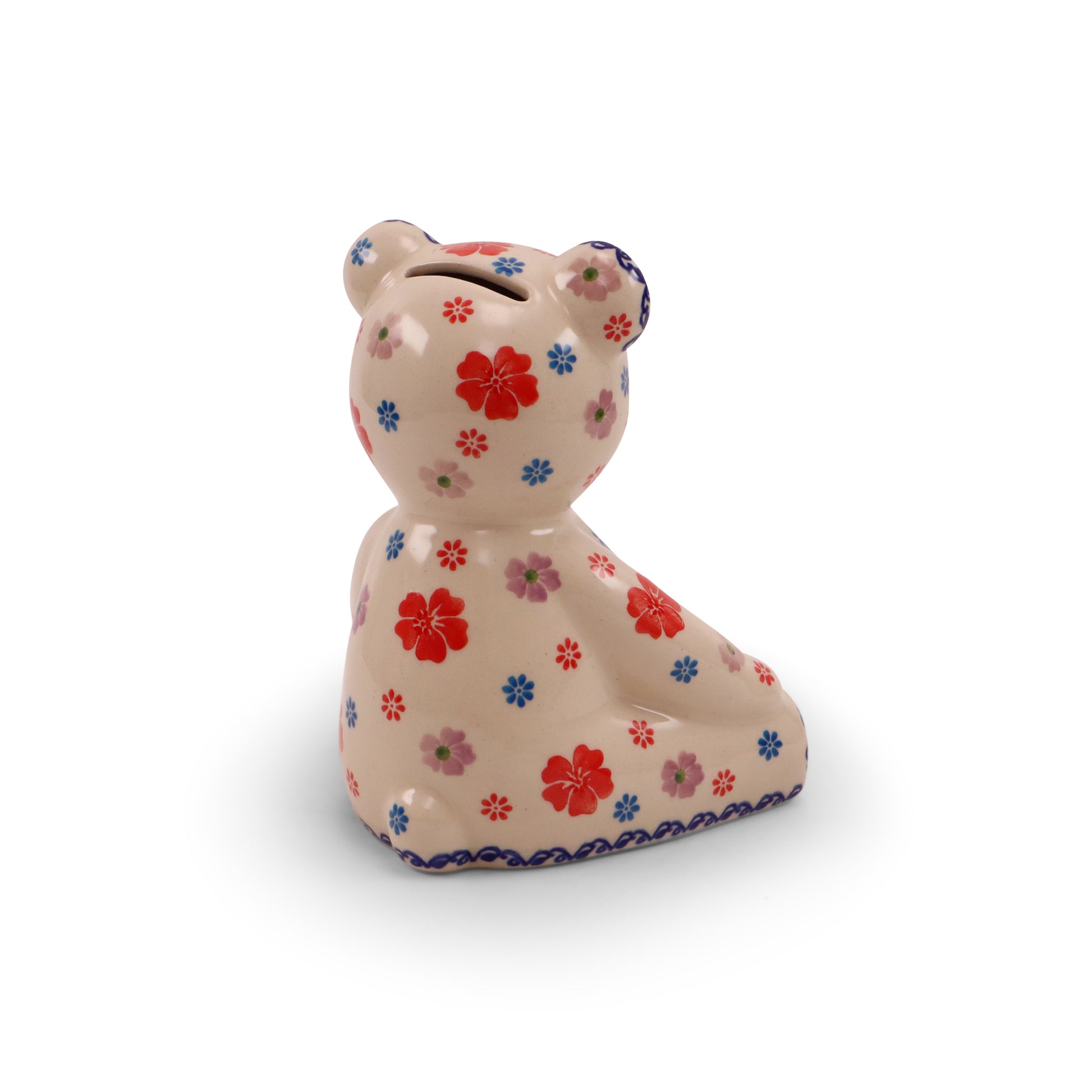 6.5"x5" Teddy Bear Bank. Pattern: Flowers