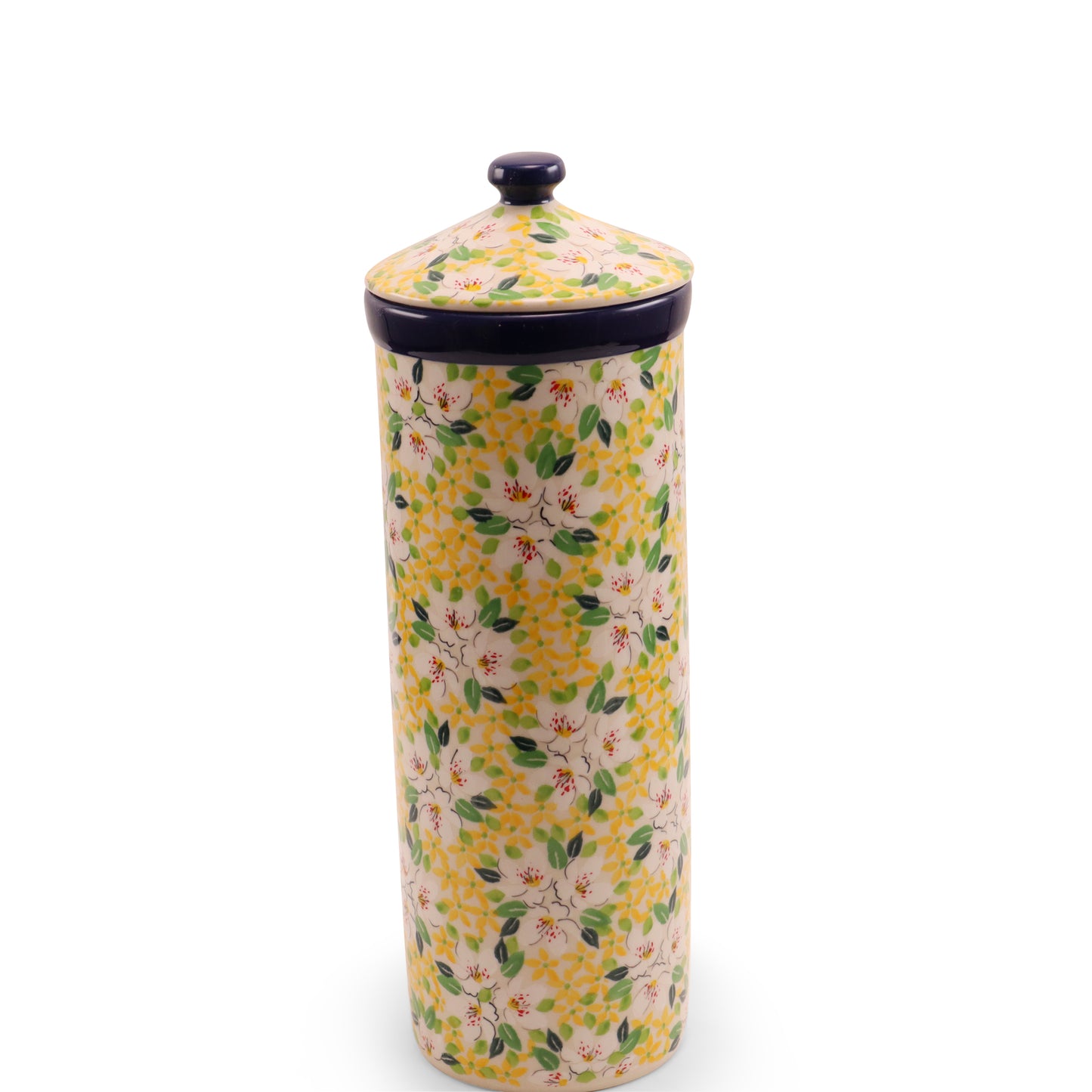 14" Spaghetti Container with Lid. Pattern: Citronella