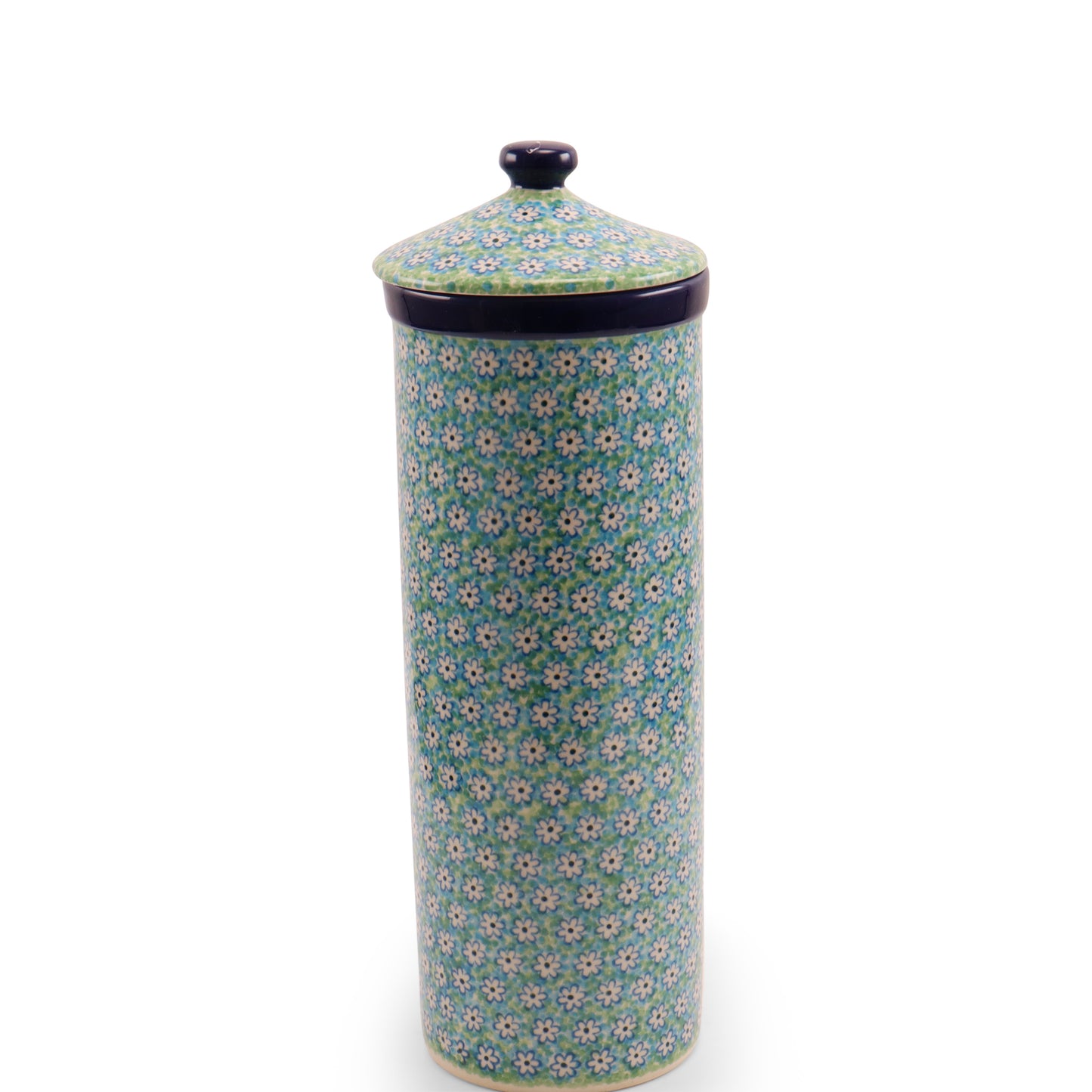 14" Spaghetti Container with Lid. Pattern: Citronella