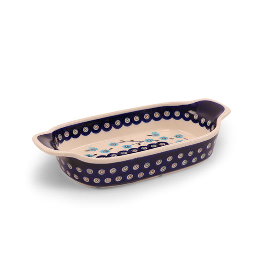 8"x5"x1.5 Baker with Handles. Pattern: Forget Me Not