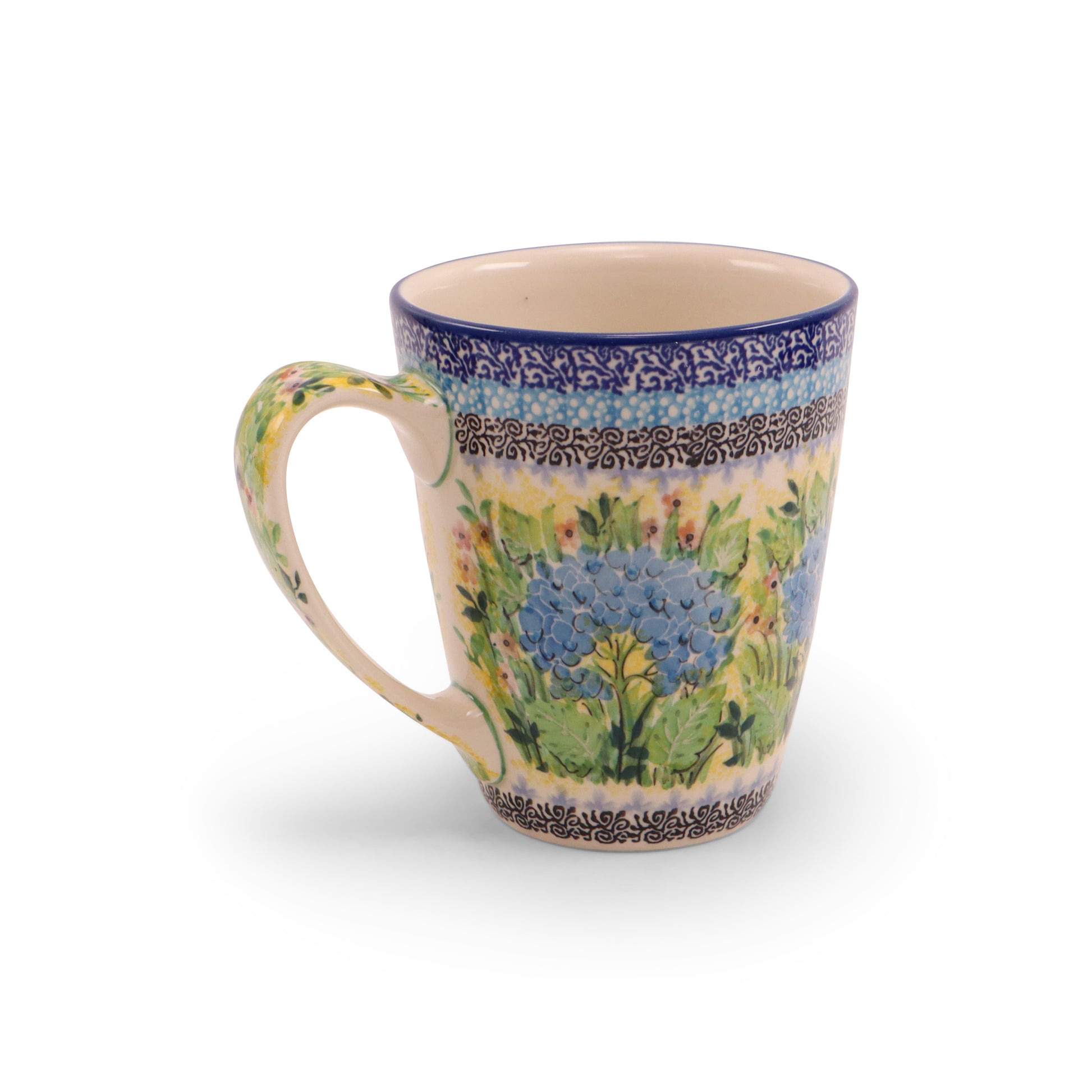 22oz Director Mug. Pattern: Hydrangea
