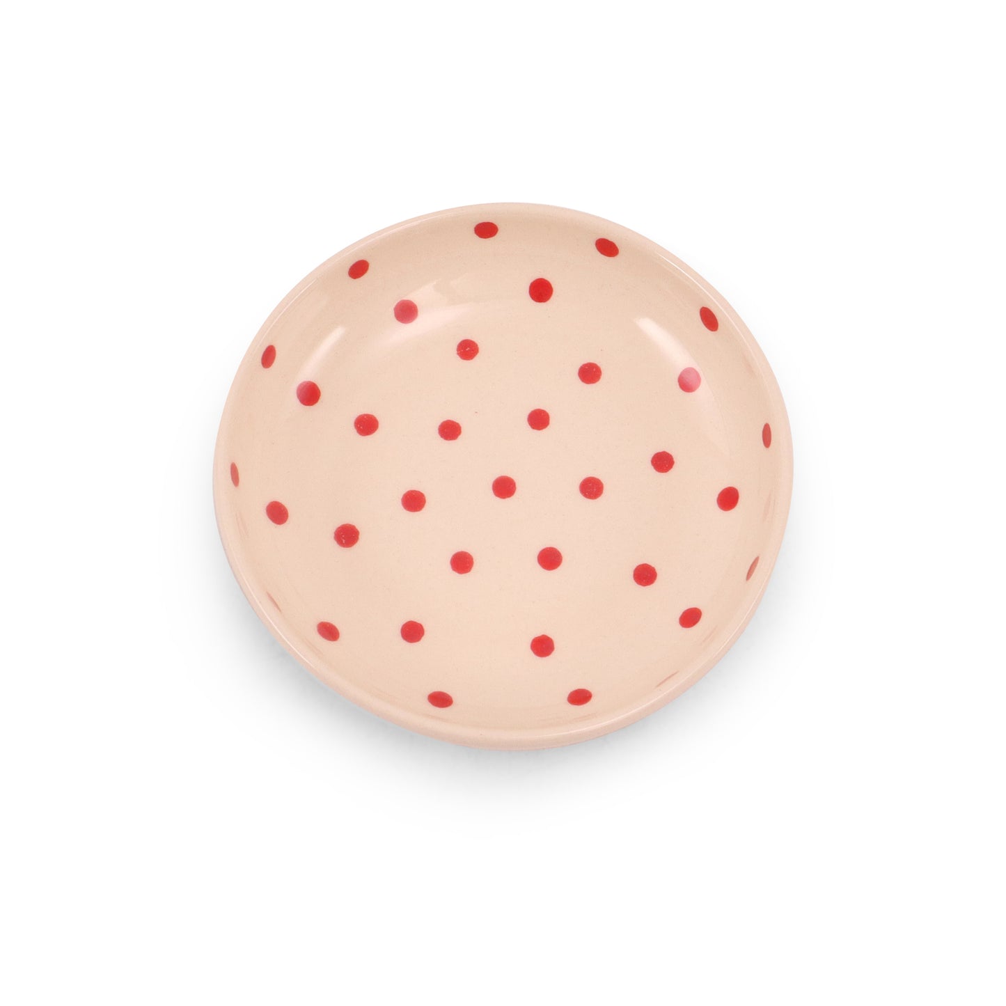 5.5" Shallow Bowl. Pattern: Red Polka Dot