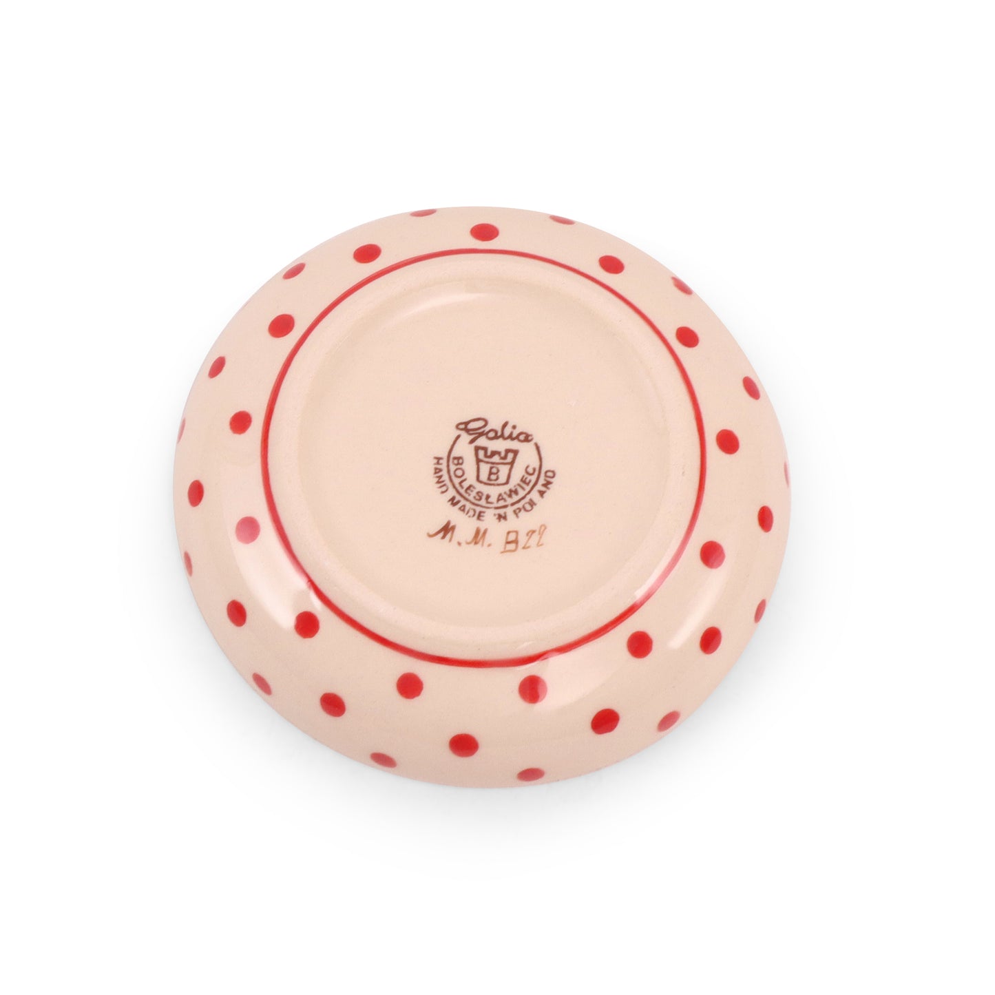 5.5" Shallow Bowl. Pattern: Red Polka Dot