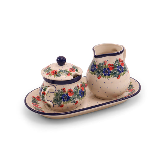 3 Pc Sugar and Creamer Set. Pattern: Around the Clock