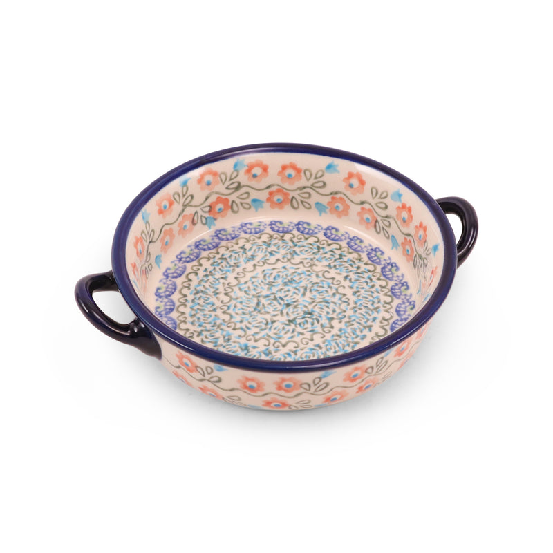 6" Round Baker with Handles.Pattern: Happy Hour