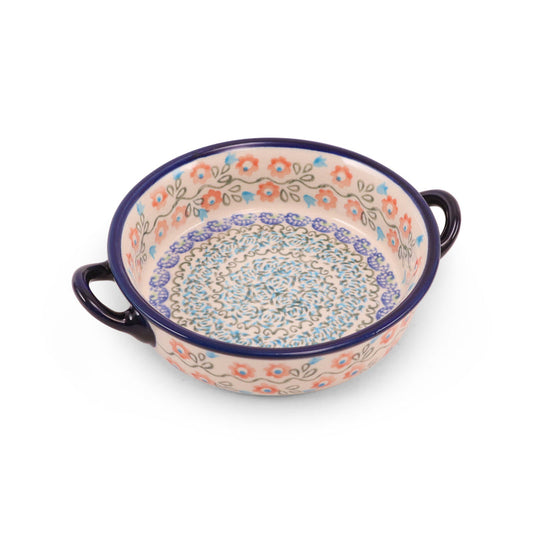 6" Round Baker with Handles.Pattern: Happy Hour