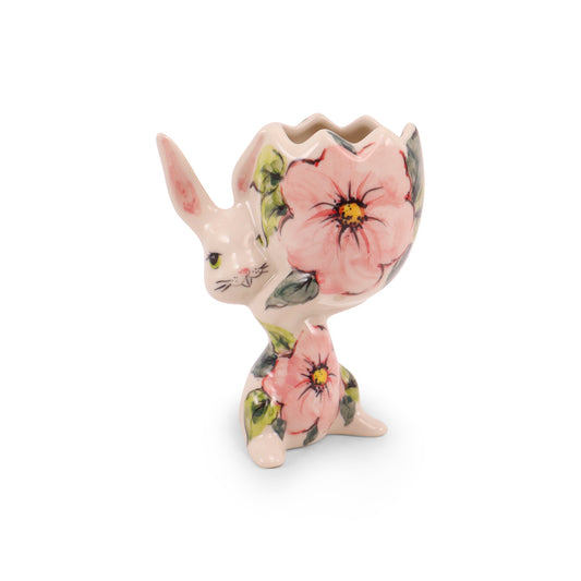 3.5"x4.5" Bunny Figurine with Pot.Pattern: Peony