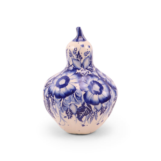 5"x7" Gourd Figurine. Pattern: Indigo Field