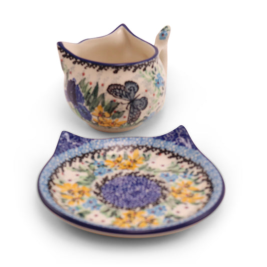 8oz Cat Cup and Saucer .Pattern:Iris Fame