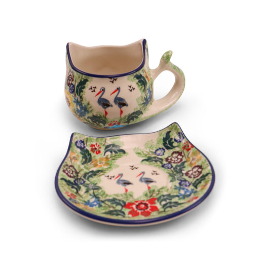 8oz Cat Cup and Saucer .Pattern:Storks