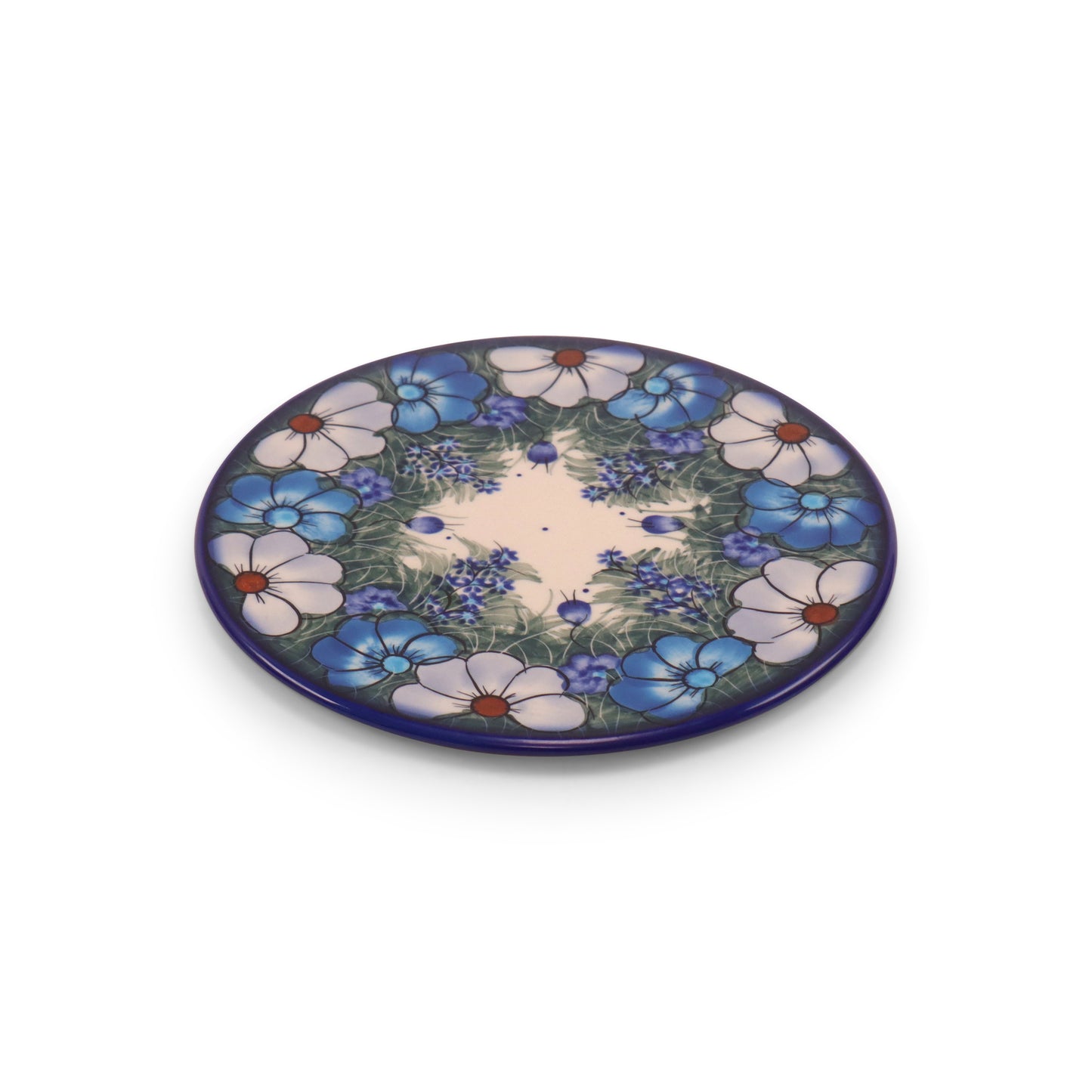 7.5" Round Trivet. Pattern: Cool Blues