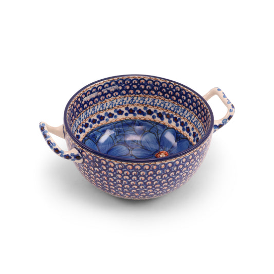 6"x3.5" Bowl with Handles. Pattern: Cobalt Chyla