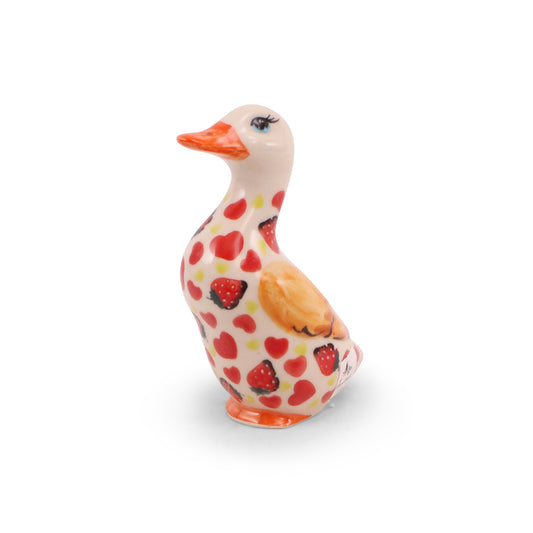 2.5"x8" Duck Figurine. Pattern: Hearts and Strawberries