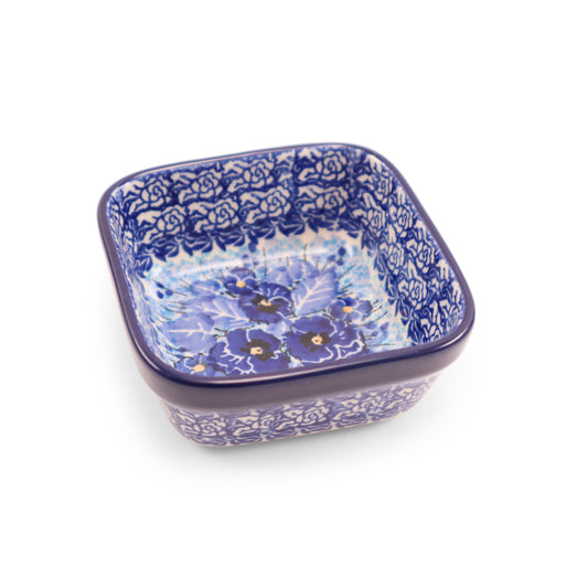 3.5" Square Dip Bowl. Pattern: Perfect Pansy