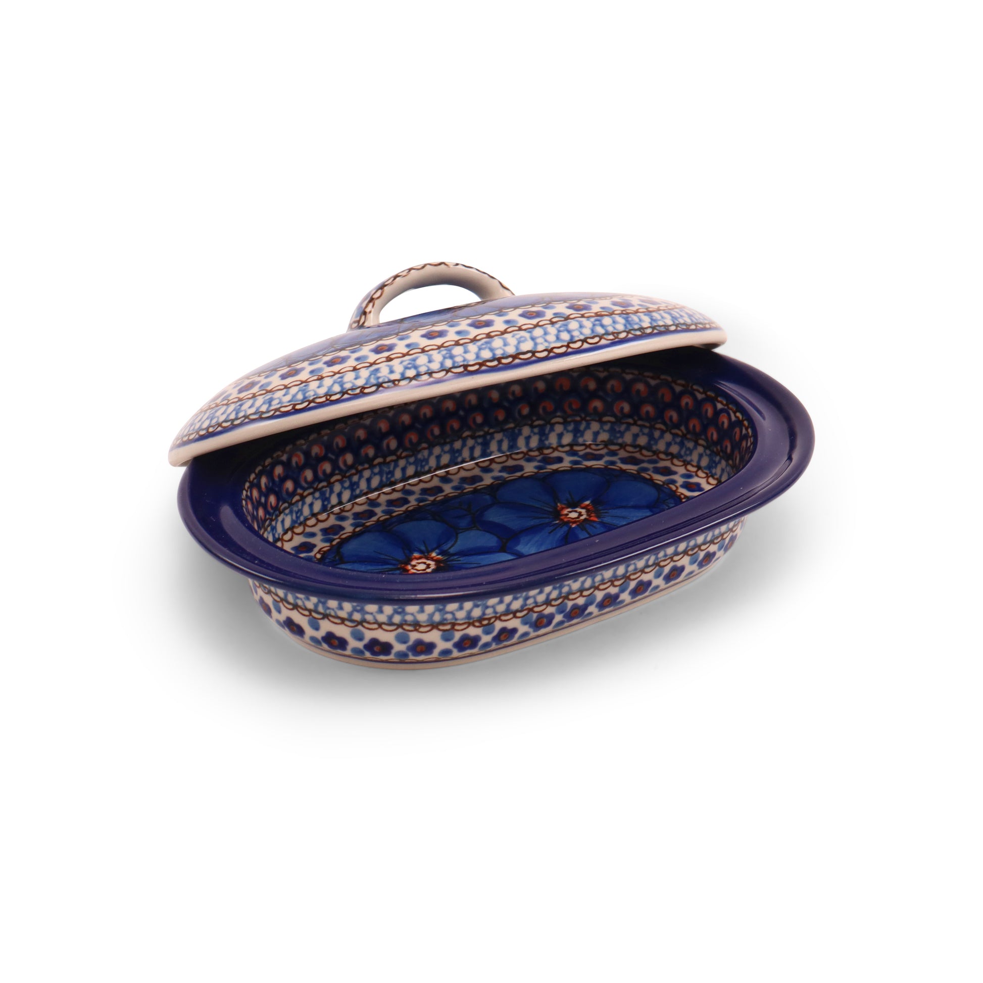 8"x6" Oval Butter Dish. Pattern: Cobalt Chyla