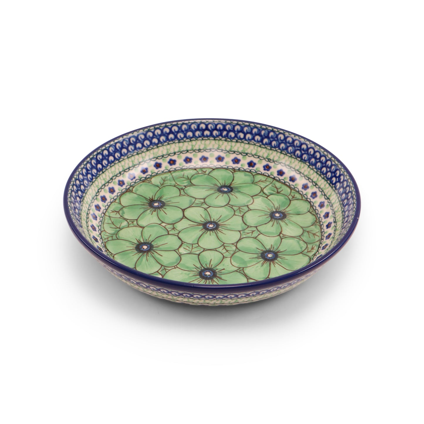 9.5"x2" Shallow Bowl. Pattern: Jade Poppy