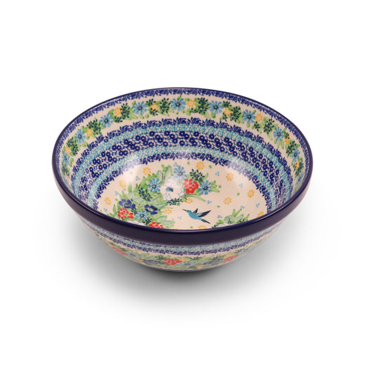 9"x5.5" Ridge Bowl. Pattern: Hummingbird Bliss
