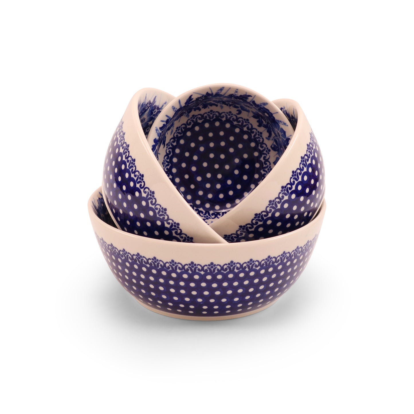 Set of 4 Stacking Bowls. Pattern: Cobalt Meadow