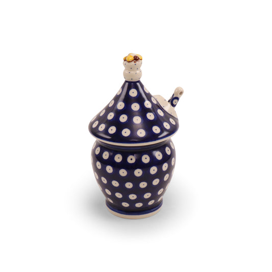 Honey Pot with Dipper. Pattern: Owl Eye