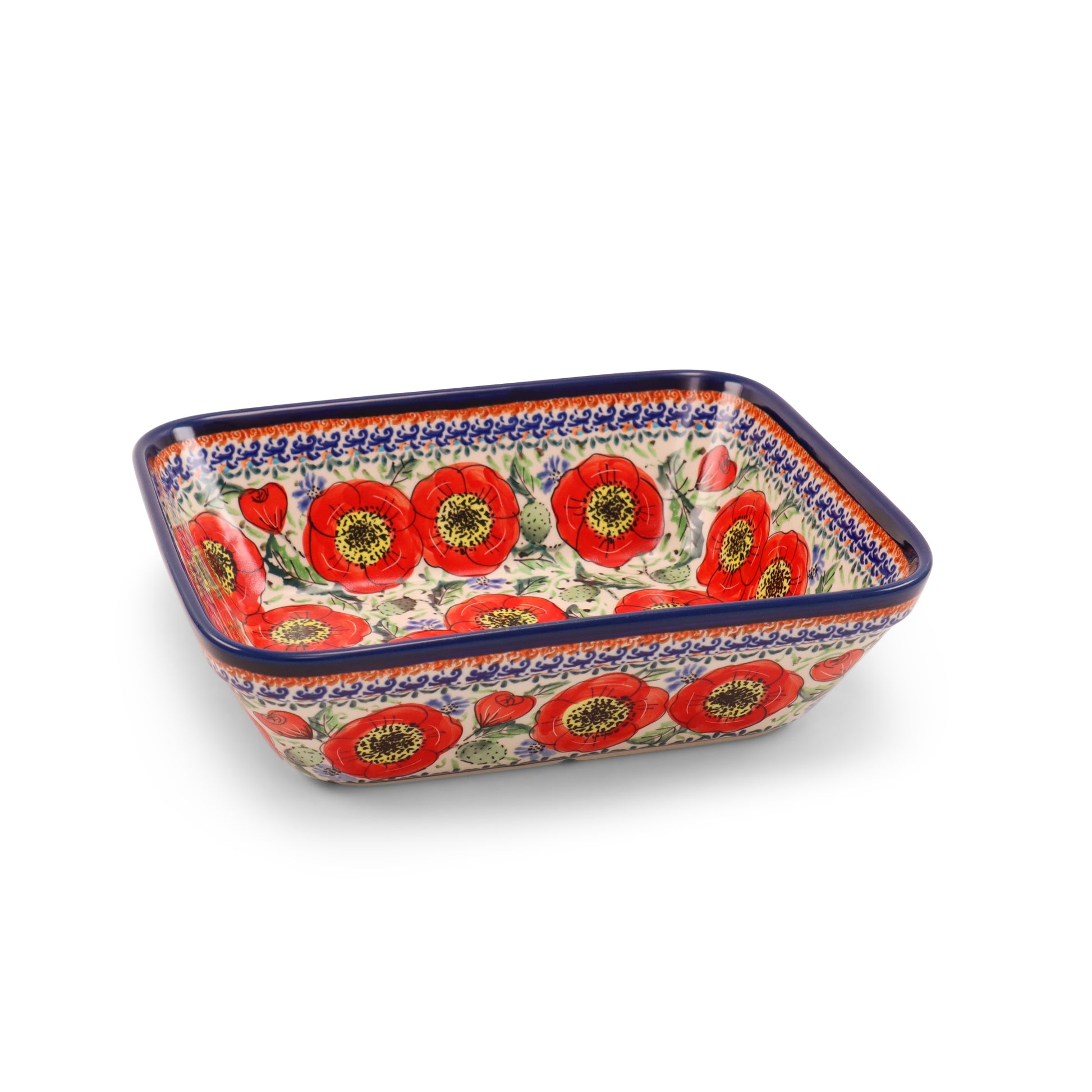 10"x8"x3" Rectangular Conical Baker. Pattern: Country Poppy