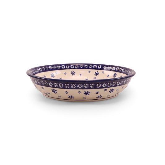 2.2L XL Shallow Bowl. Pattern: Cobalt Snowflake