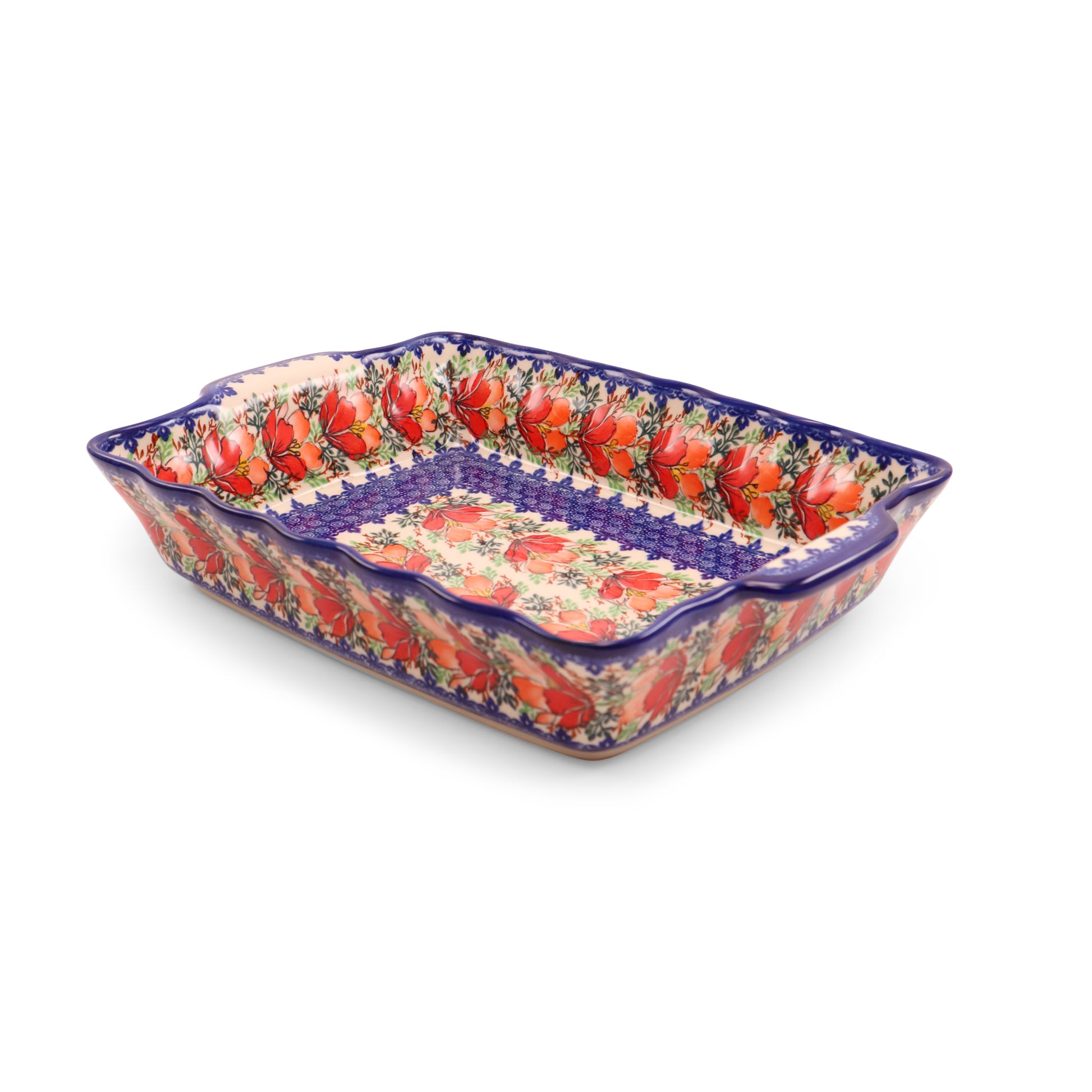 13"x11"x3" Wavy Baker with Handles .Pattern:Hibiscus
