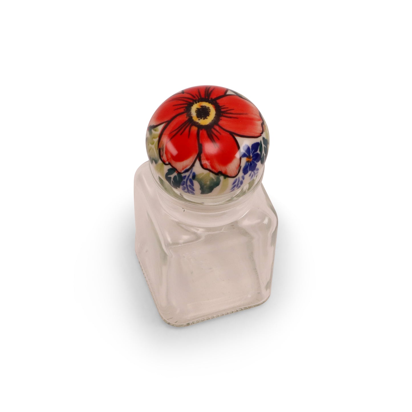 2"x5" Spice Jar with Lid. Pattern: Red Flower