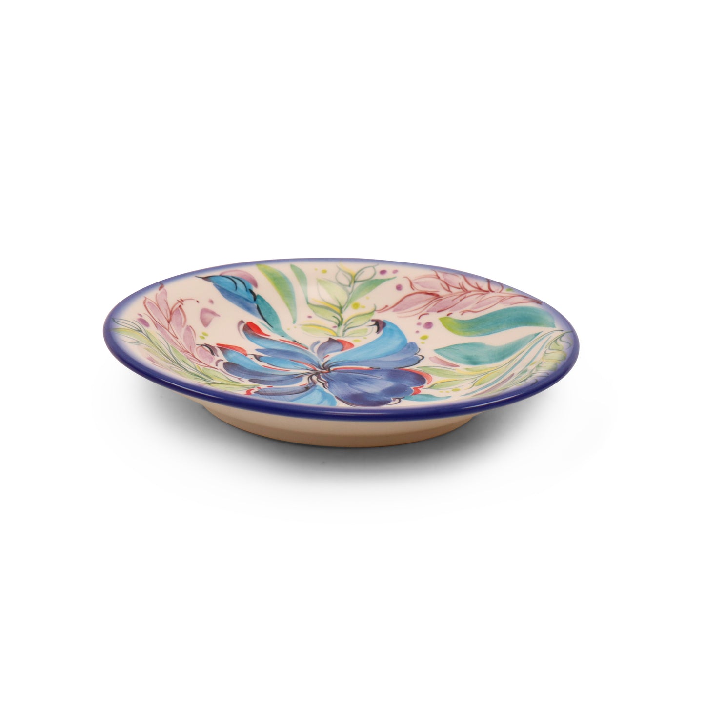 6" Saucer. Pattern: Cool Blooms