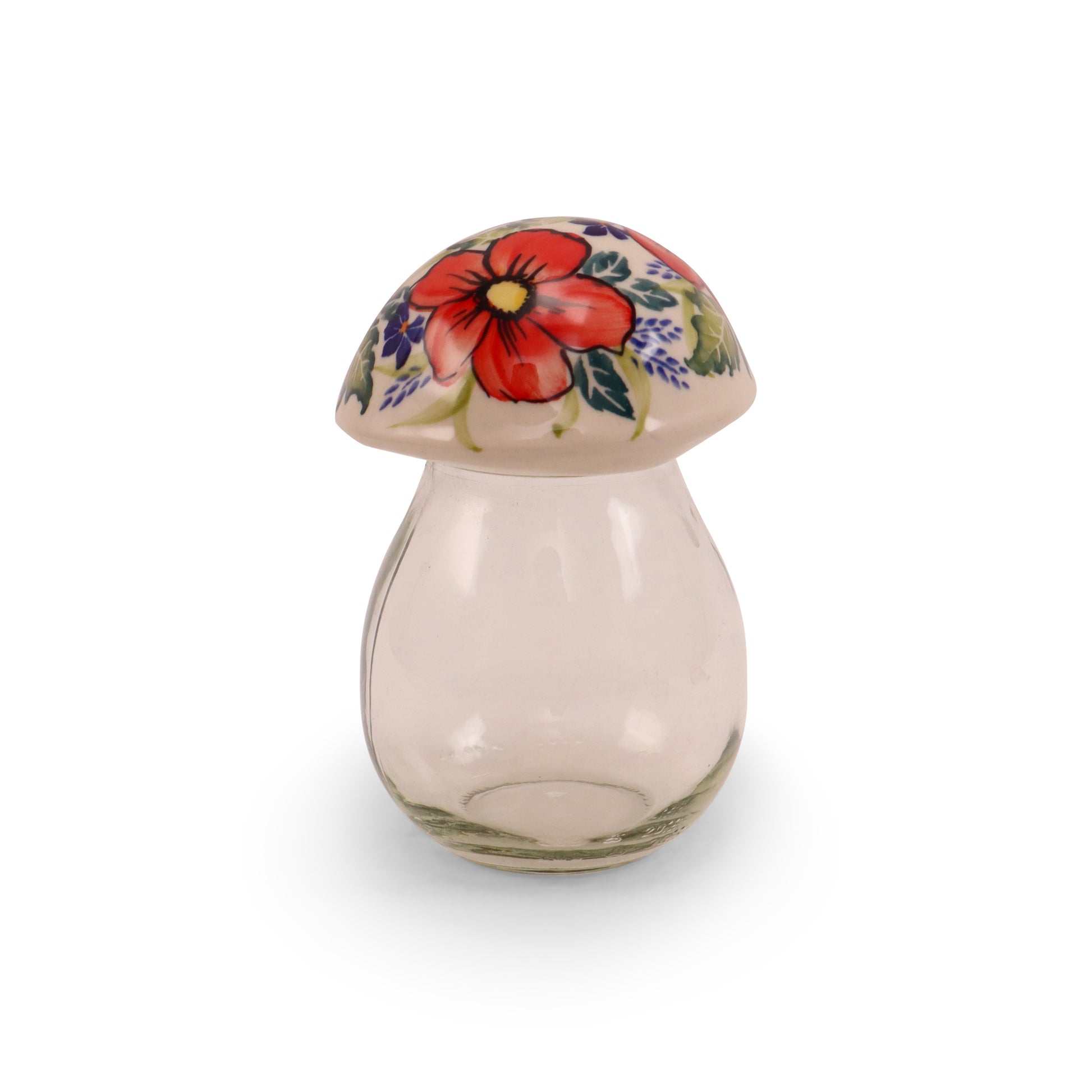 3"x4" Mushroom Jar. Pattern: Red Flower