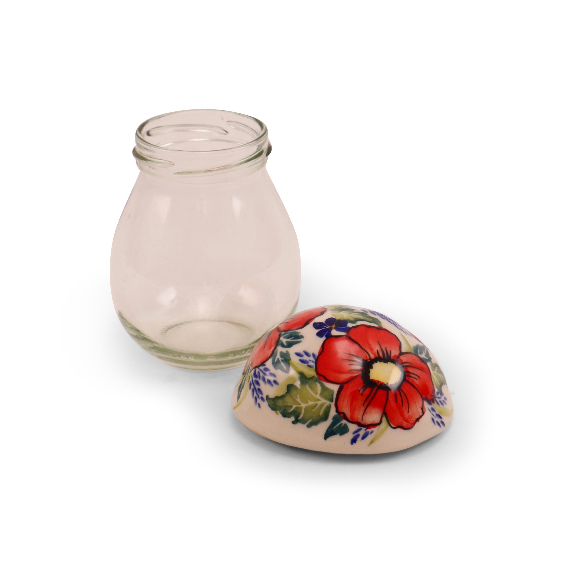 3"x4" Mushroom Jar. Pattern: Red Flower