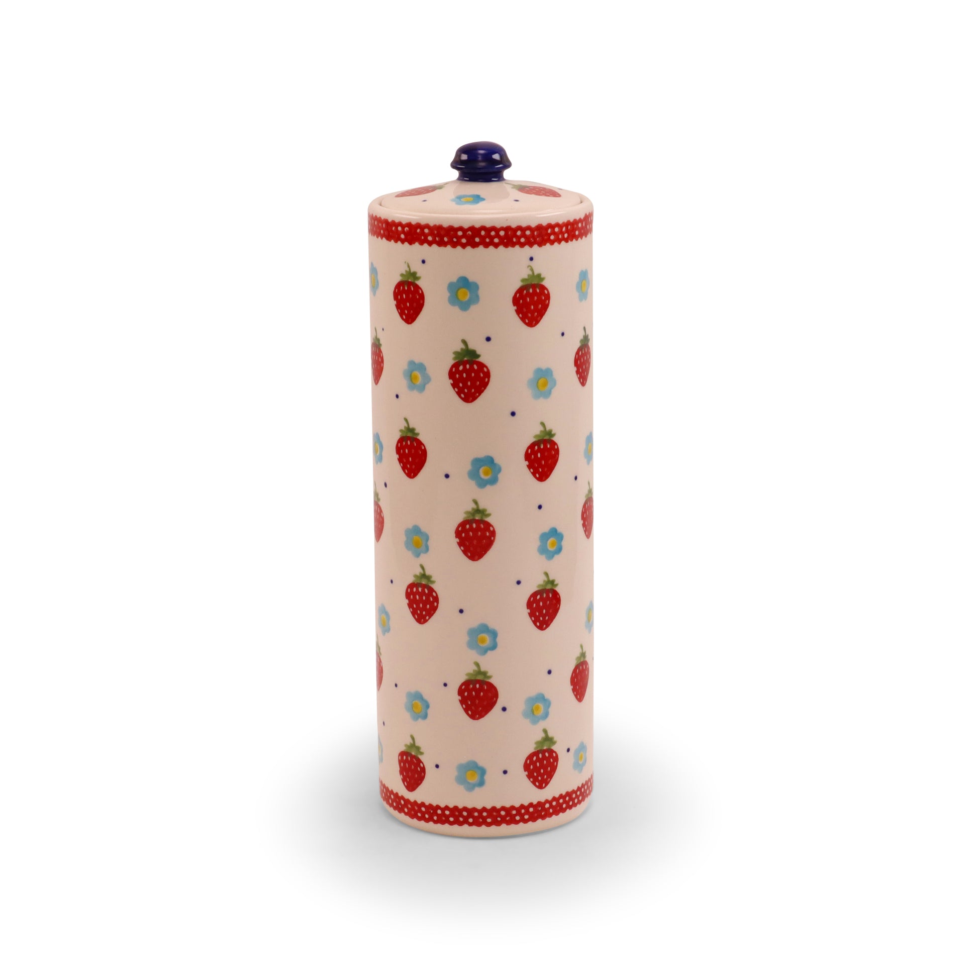 10.5" Spaghetti Container with Lid. Pattern: Berry Patch