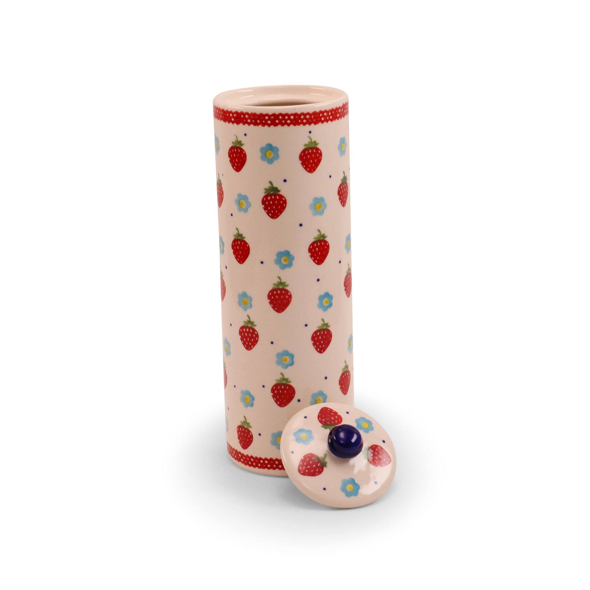 10.5" Spaghetti Container with Lid. Pattern: Berry Patch