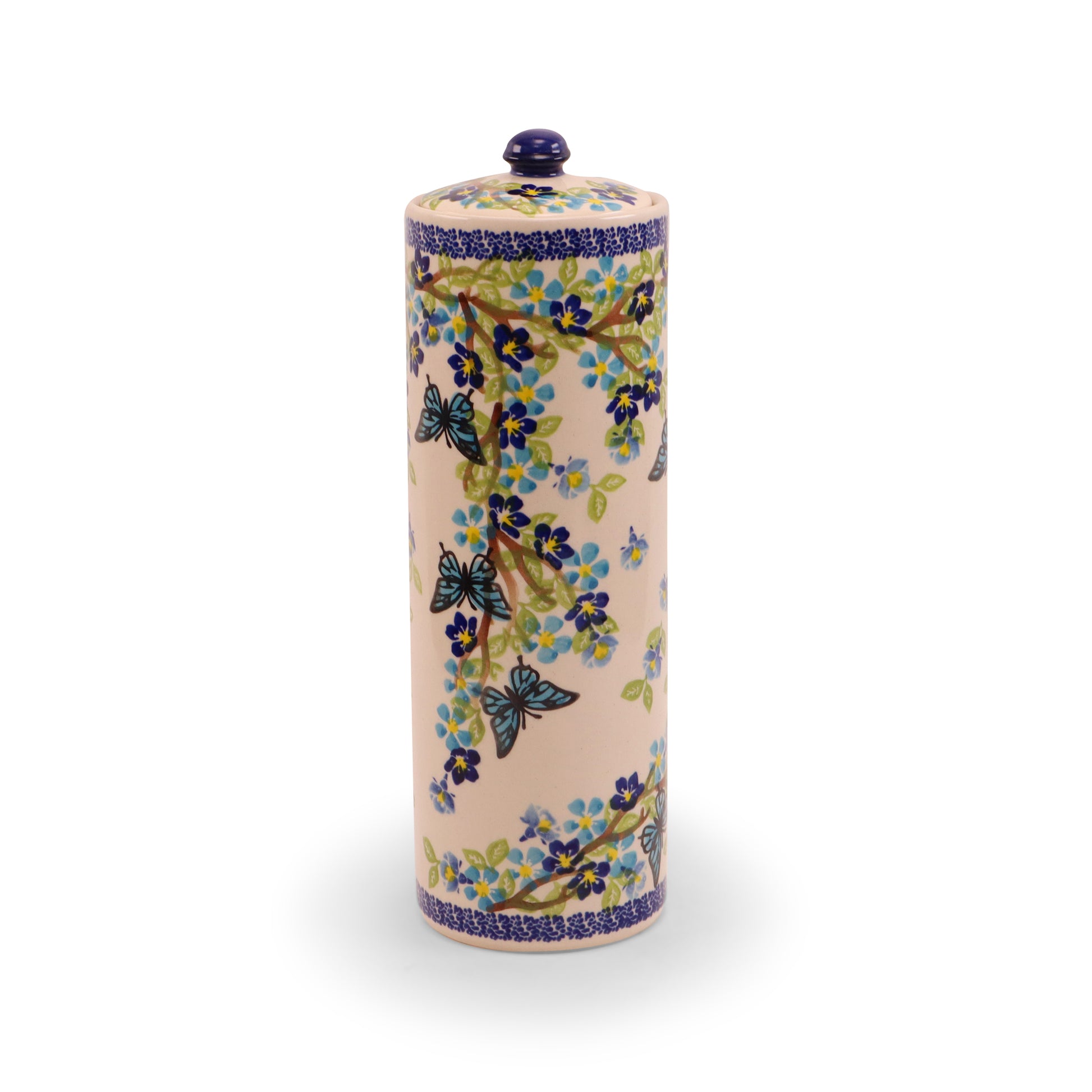 10.5" Spaghetti Container with Lid. Pattern: Winged Summer