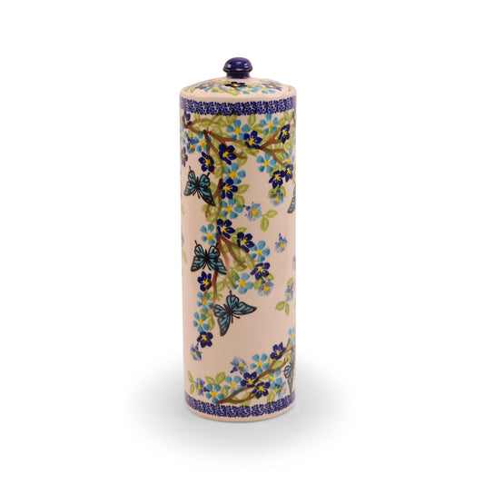 10.5" Spaghetti Container with Lid. Pattern: Winged Summer