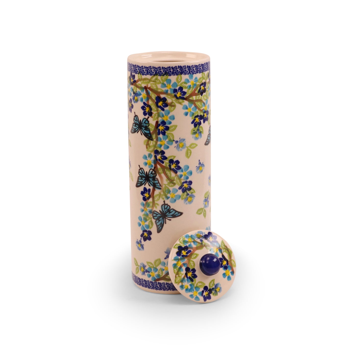 10.5" Spaghetti Container with Lid. Pattern: Winged Summer