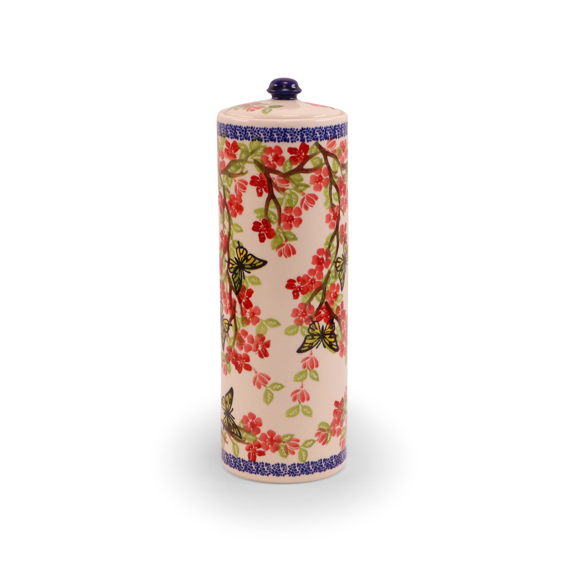 10.5" Spaghetti Container with Lid. Pattern: Winged Spring