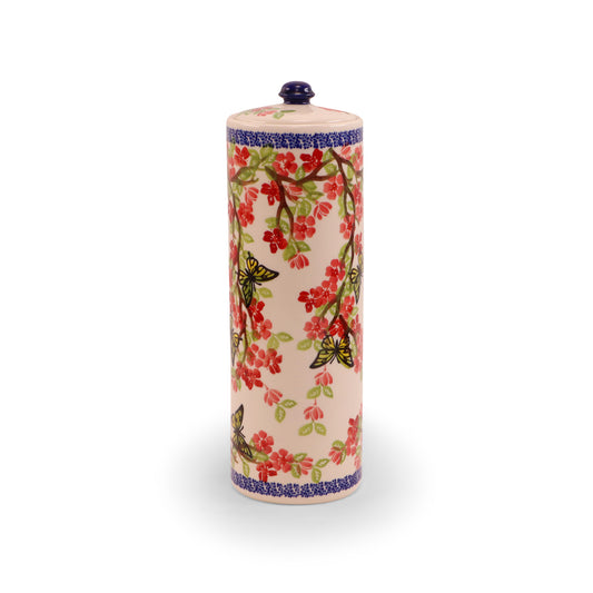 10.5" Spaghetti Container with Lid. Pattern: Winged Spring
